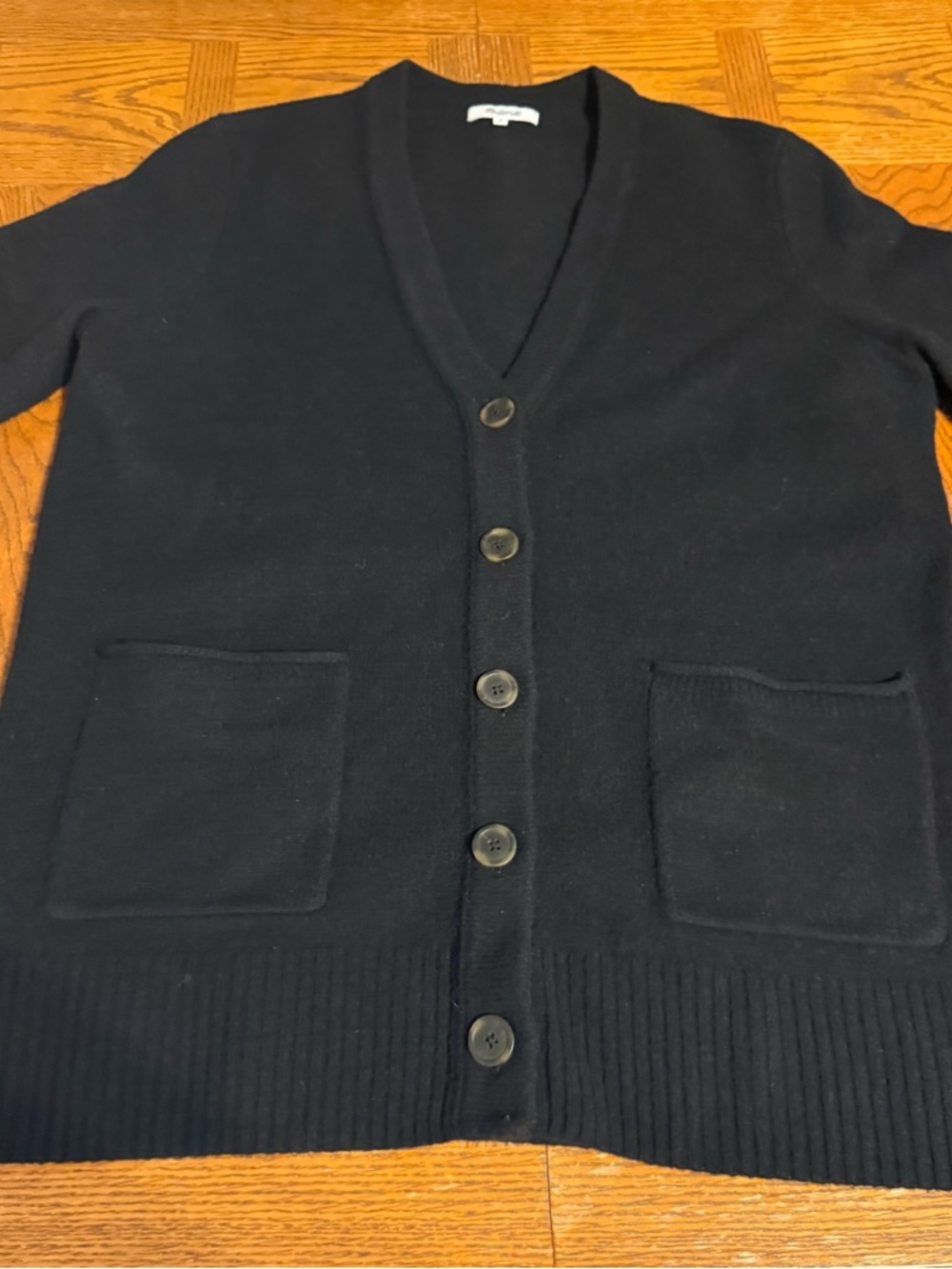Madewell Maysfield Merino Wool Cardigan in Black Sz M Relaxed Fit Minimalist - Picture 4 of 14
